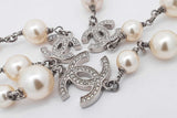 Chanel Faux Pearl Cc Logo Crystal Embellished Long Necklace 42 Inch Eb0526ixzsa