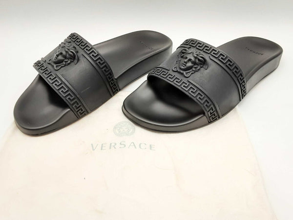 Versace Medusa Plaque Black Rubber Slides Eu 43 Do0125lxzde