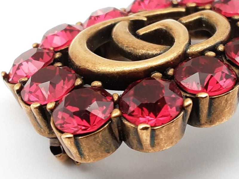 Gucci Marmont Double G Gold-tone & Red Crystal Brooch Fw1025ezdu