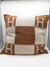 Hermes Avalon 70 Camel Brown Ecru Beige Wool Large Throw Pillow Do0326prxde