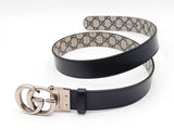 Gucci Marmont Reversible Belt In Gg Supreme & Leather With Gg Buckle Fw1225lrxdu