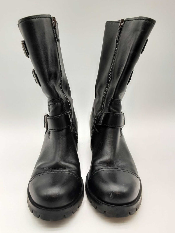 Prada Linnea Rossa Black Leather Biker Boots Size Eu 40 Do1124oxzde