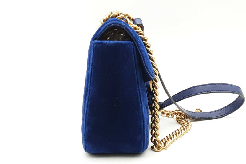 Gucci Cobalt Velvet Matelasse Marmont Shoulder Bag Eb0225prxsa