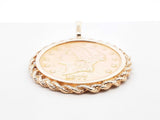 1887 Liberty Head $20 Coin 22k Pendant In 10k Yellow Gold Rope Bezel Setting 45.3 Grams Fw0526lrzxdu