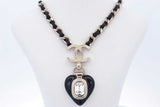 Chanel Cc Heart Drop Pendant Necklace Metal With Leather 16.5-19.5 In Eb626pxzde