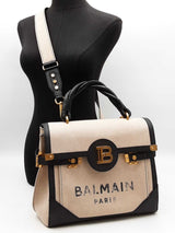 Balmain B-buzz Tote Bag In Canvas & Leather Fw0925pzxdu