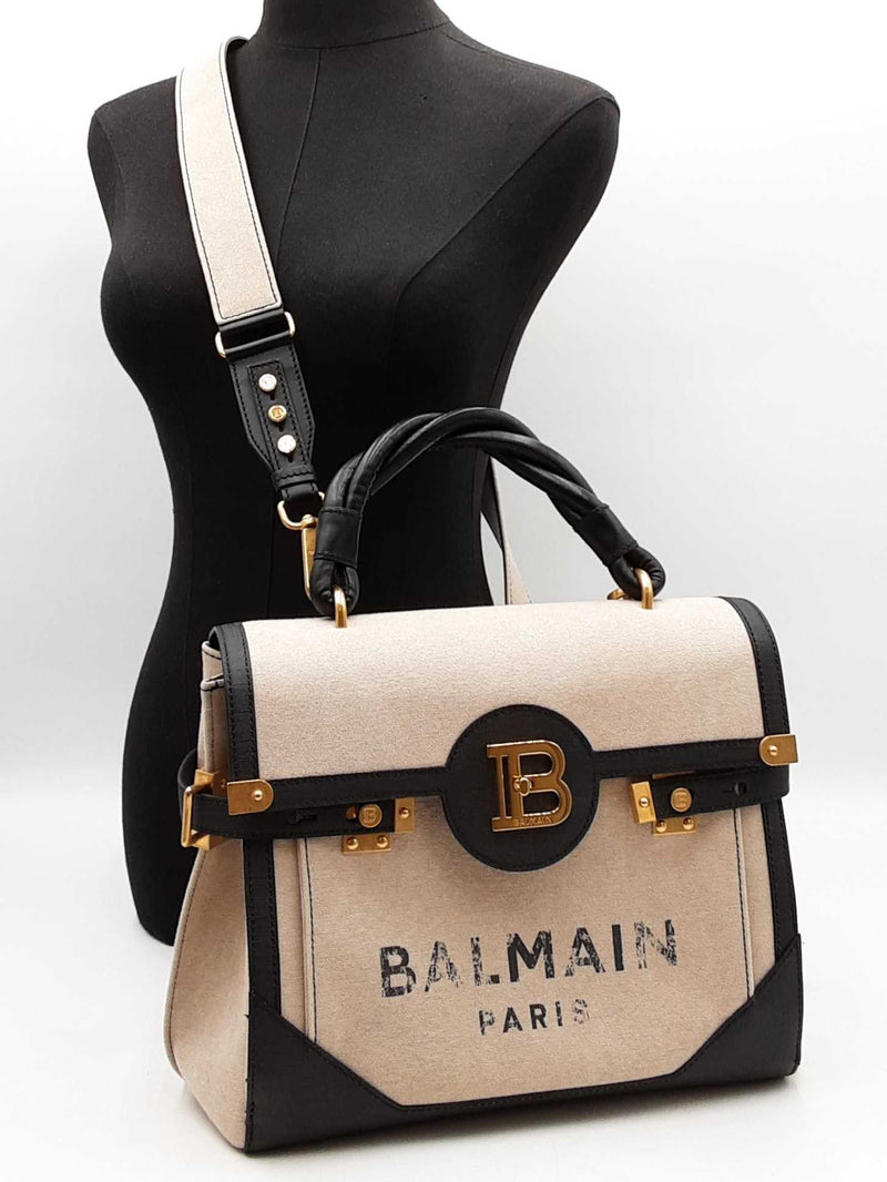 Balmain B-buzz Tote Bag In Canvas & Leather Fw0925pzxdu