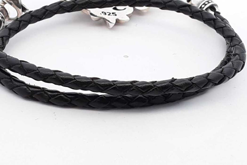 King Baby 925 Scroll Double Leather Wrap Bracelet 25.5 Grams Eb0824rxsa