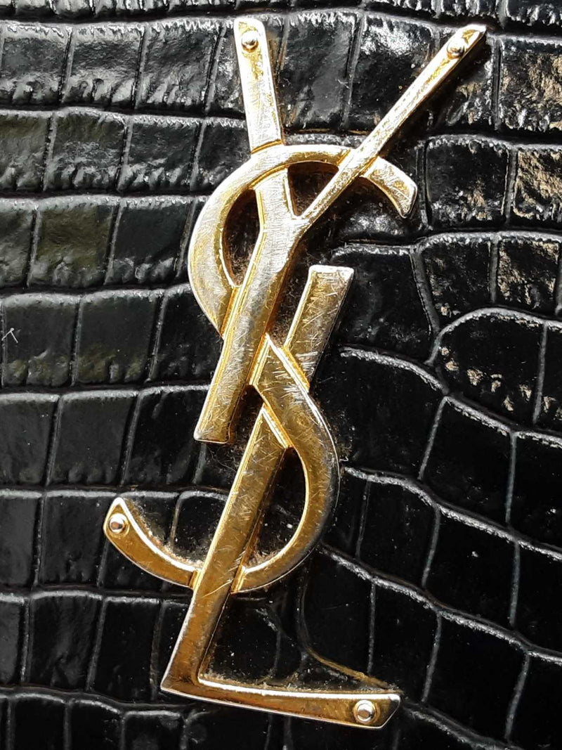 Yves Saint Laurent Sunset Wallet With Chain In Croc-embossed