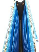 Ysl Cassandra Chevron Quilted Cobalt Leather Double Zip Clutch Wallet Eb1225irxde