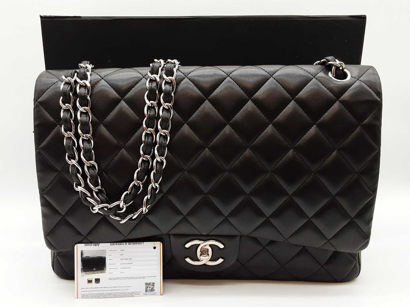 Chanel Classic Maxi Double Flap Black Calfskin Leather Shoulder Bag Do0225izxzde
