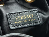 Versace La Medusa Charm Black Satin & Leather Mini Bucket Bag Fw1224pxzsa