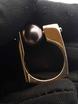 18k Yellow Gold & Black Pearl Asymmetrical Pillars Ring 12.9 Grams Size 4.5 Fw00726lxzxdu