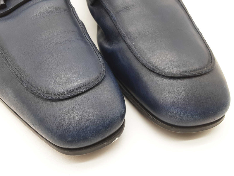 Salvatore Ferragamo Manfredi Gancio Navy Blue Leather Loafers Size 9d Do0525rxde