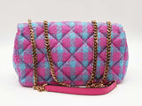 Versace La Medusa Pink And Blue Plaid Tweed Quilted Crossbody Sd1025wzxde