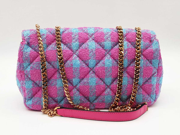 Versace La Medusa Pink And Blue Plaid Tweed Quilted Crossbody Sd1025wzxde