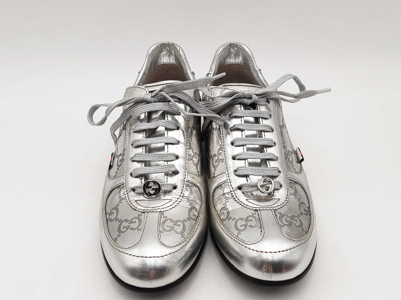 Gucci Guccisima Silver Leather Low Top Sneakers Size 36 Fw1024crsa