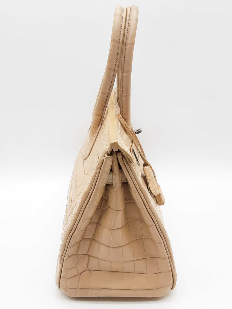 Hermes Birkin 30 Parchemin Beige Matte Crocodile Leather Palladium Handbag Do0325osxzxde
