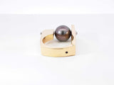 18k Yellow Gold & Black Pearl Asymmetrical Pillars Ring 12.9 Grams Size 4.5 Fw00726lxzxdu