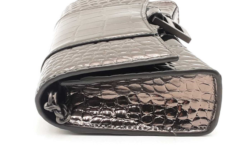 Balenciaga Crocodile Embossed Gunmetal Hourglass Wallet On Chain Eb0125ixzsa