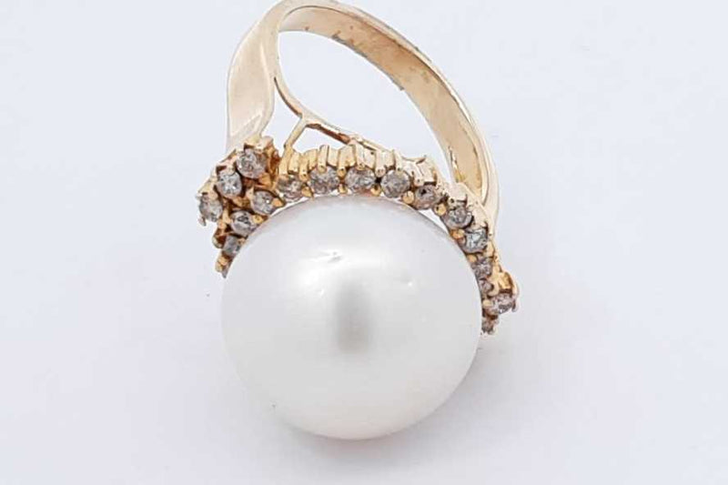 Pearl & Diamond Ring In 14k Yellow Gold 8.2 Grams Size 6.5 Eb1025prxdu