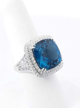 Effy London Blue Topaz & Diamond Halo Statement Ring In 14k White Gold 7.8 Grams Size 7 Fw0426lxzxdu