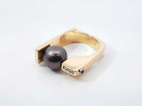 18k Yellow Gold & Black Pearl Asymmetrical Pillars Ring 12.9 Grams Size 4.5 Fw00726lxzxdu