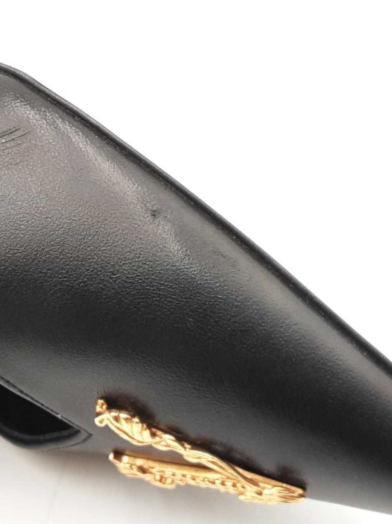 Versace Virtus 100 Black Leather Pointed- Toe Pumps Size Eu 38 Us 8 Fw0525lxzdu