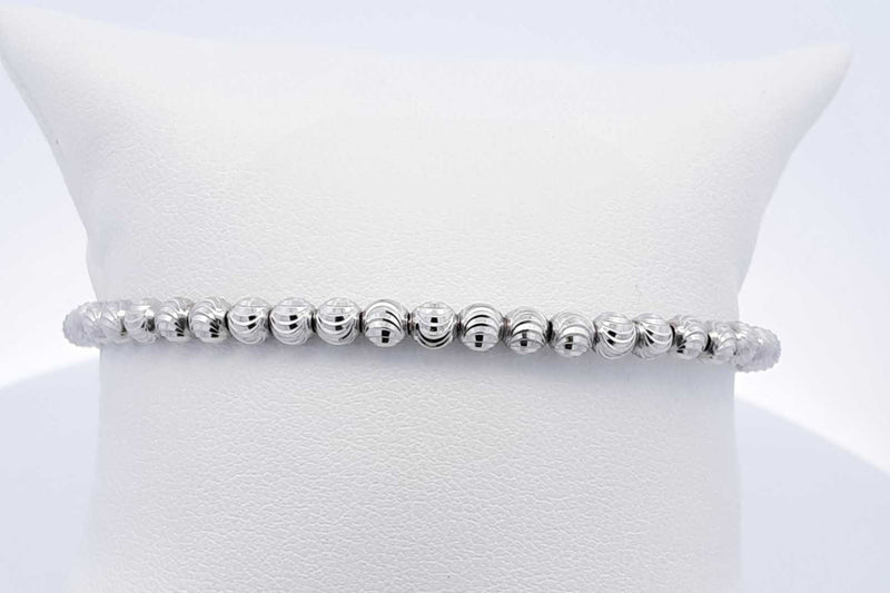 14k White Gold Moon Cut Ball Bead Cuff Bracelet 5.9 Grams Eb1024ocrsa