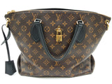 Louis Vuitton Flower Brown Monogram Black Leather Zipped Tote Do0626lixzde