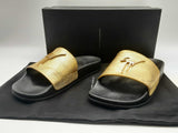 Guiseppe Zanotti Tetra Embossed Logo Golden Slide Sandals Size Eu 43 Do0524sxde