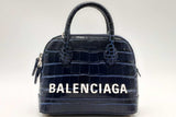 Balenciaga Ville Crocodile Embossed Blue Leather Top Handle Bag Eb0425lrxsa