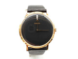 Omega 33mm Black Dial Lizard Band 14k Yellow Gold Winding Watch Do0525lxzxde