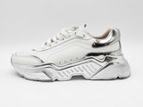 Dolce & Gabbana Daymaster Sneakers In White & Silver Leather Size Eu 39 Fw1025