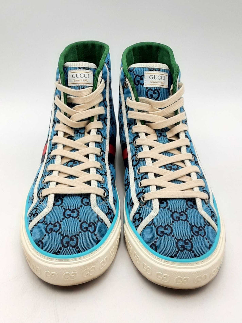 Gucci Tennis 1977 Blue Gg Canvas High Top Sneakers Size 12 Eb0125lirsa