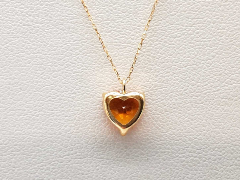 Heart Cut Synthetic Citrine 18k Yellow Gold 0.8g Necklace 17.5 In Do0825pxde