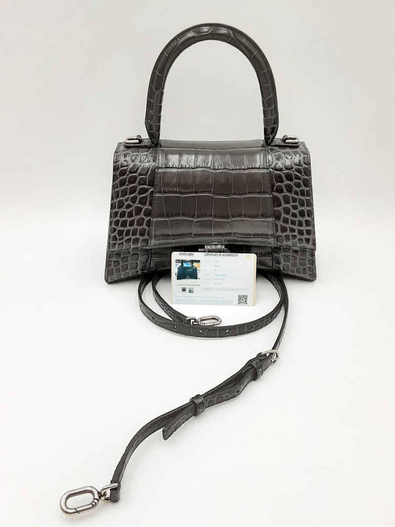 Balenciaga Hourglass Gray Crocodile Embossed Leather Top Handle Bag Eb0724lorxdu