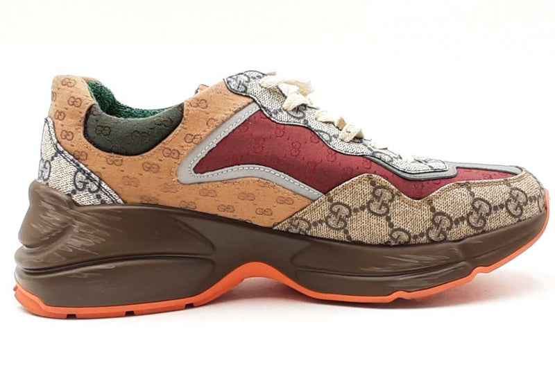 Gucci Rhyton Brick Red Gg Canvas Sneakers Size 38 Eb0725lxzdu