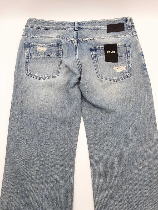Fendi Distressed Ff Logo Slim Light Blue Jeans Pants Size Italian 35 Do0425lxzd3