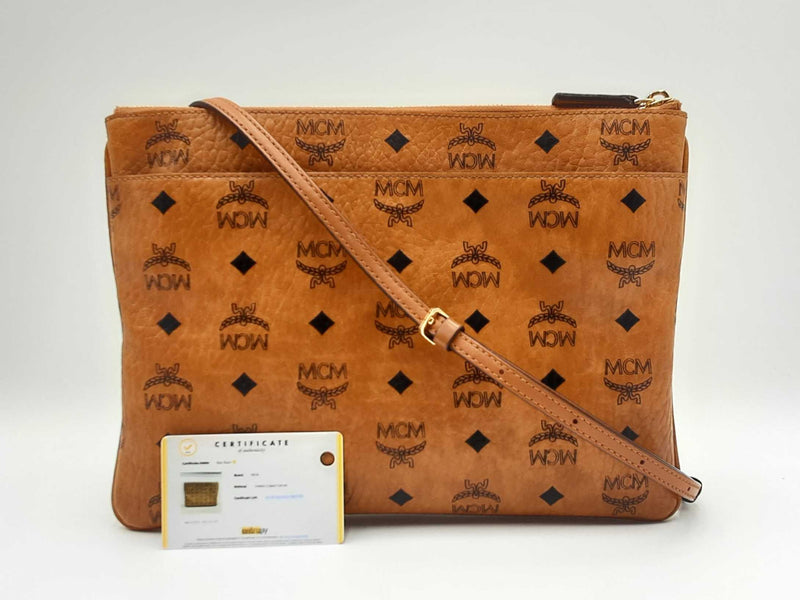 Mcm Medium Pouch Pocket In Cognac Visetos Monogram Coated Canvas Fw0125crdu