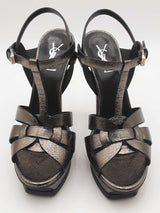 Yves Saint Laurent Tribute Gunmetal Metallic Platform Heels Size 39 Eb0626lrxsa