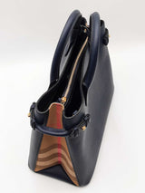Burberry Derby Banner Medium Tote In Ink Blue Pebbled Leather Fw0926pxzdu