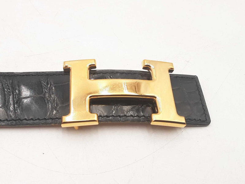Hermes Gold H Buckle Nialus Croc Belt Size 90eu Sd0825lrzxsa
