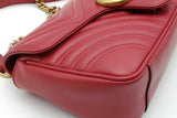 Gucci Gg Chevron Quilted Red Leather Marmont Shoulder Bag Eb1026wxzsa