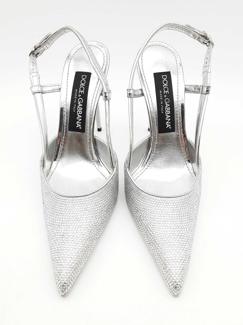 Dolce & Gabbana Silver Rhinestone Slingback Heels Size Eu 38 Fw1124lixsa