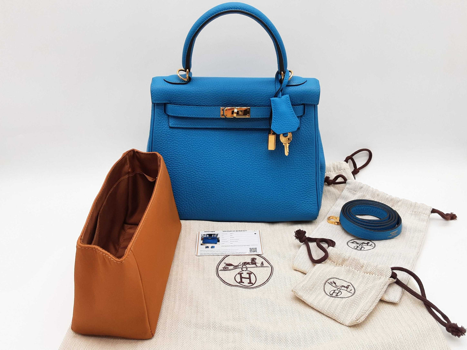Hermes Kelly 25 Bleu Izmir Blue Togo Gold Hardware Shoulder Bag