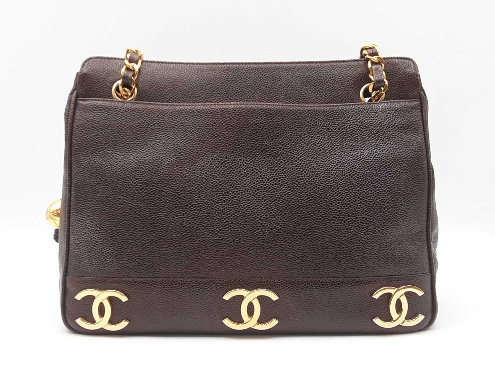 Chanel Triple Coco Mark Shoulder Bag In Brown Caviar Leather