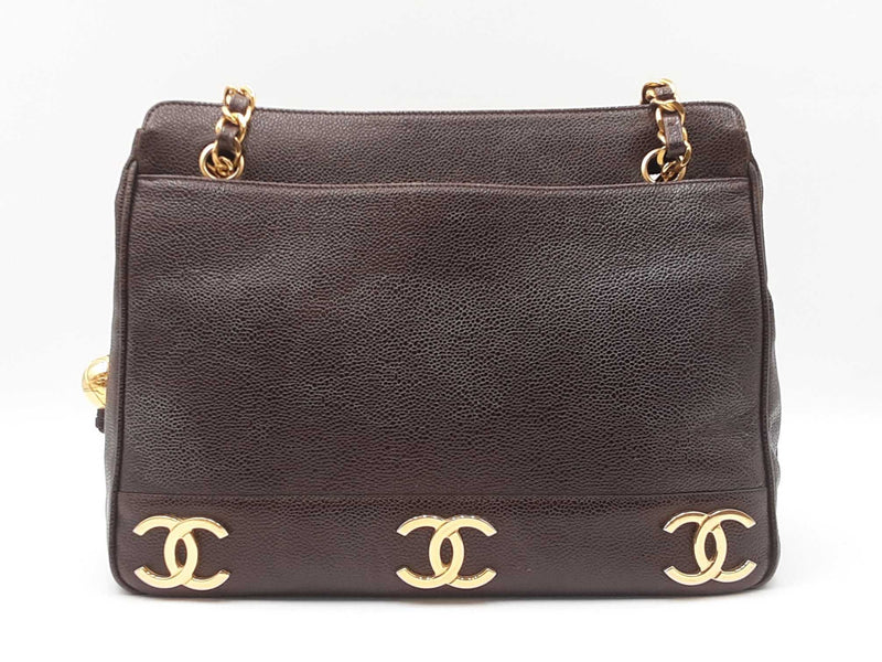 CHANEL　バック Chanel Triple Coco Mark Shoulder Bag In Brown Caviar Leather