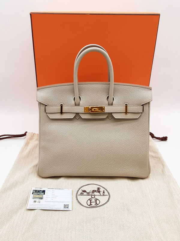 Hermes Birkin 25 Gris Neve Gray Togo Gold Hardware Handbag Do0725lirxzde