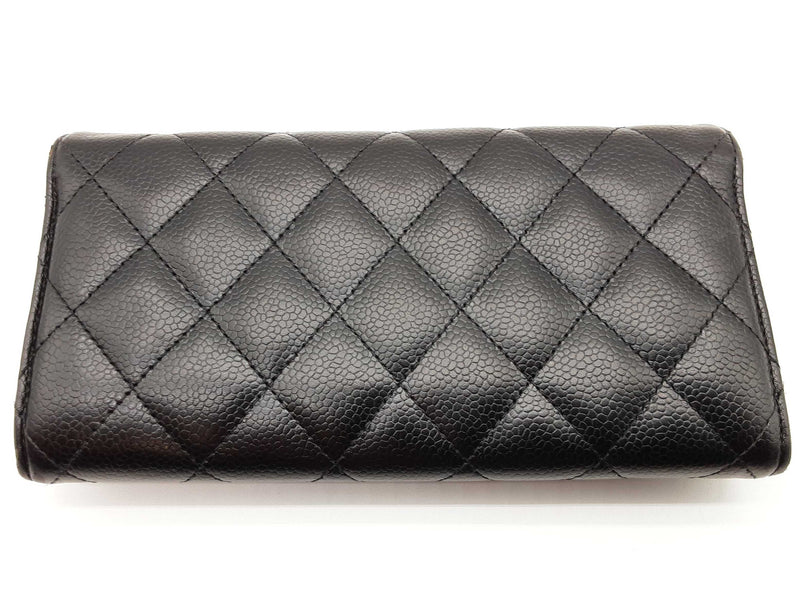 Chanel Timeless Classic Black Quilted Caviar Leather Long Wallet Do0825lrxde